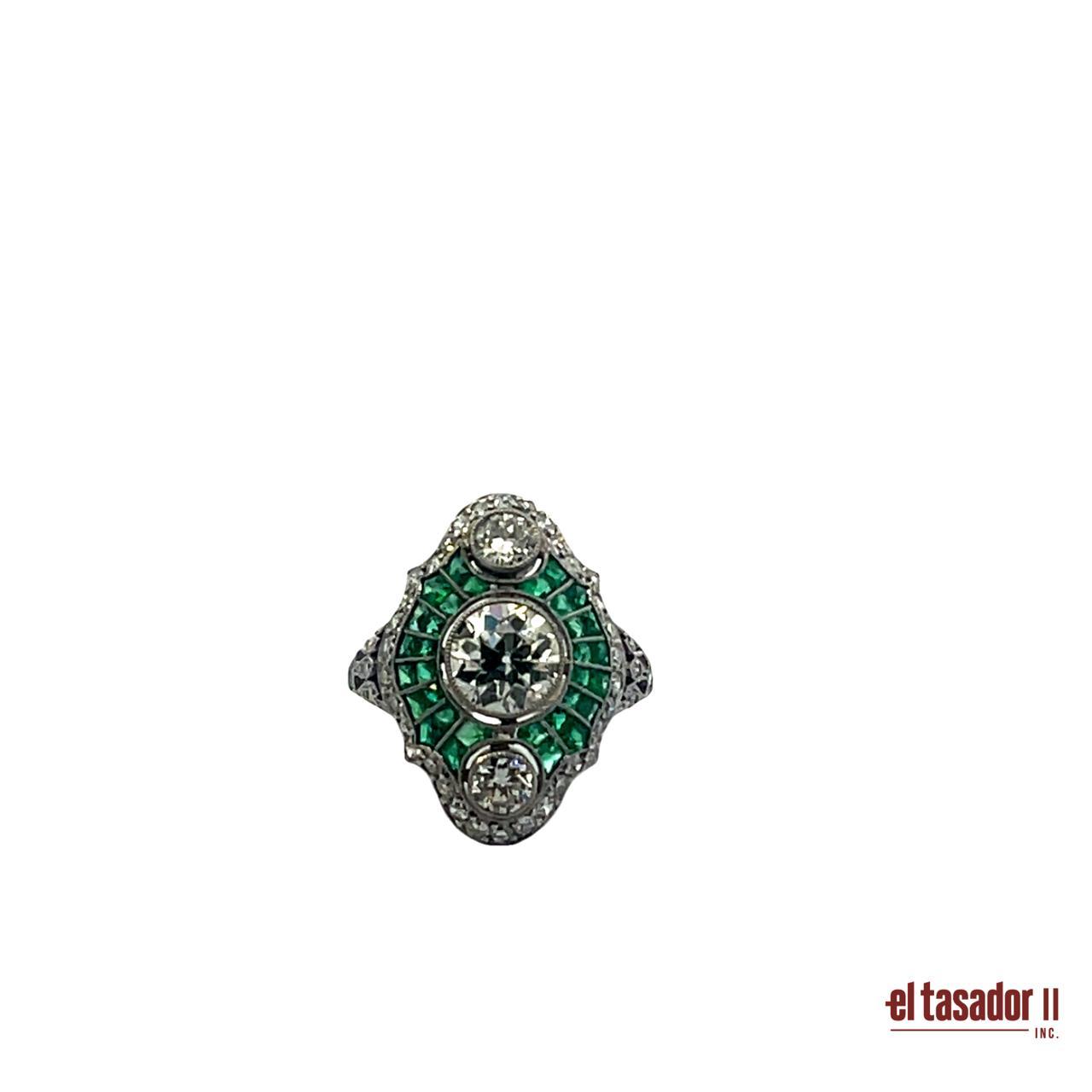 EARLY THIRTIES DIAMONDS EMERALDS RING