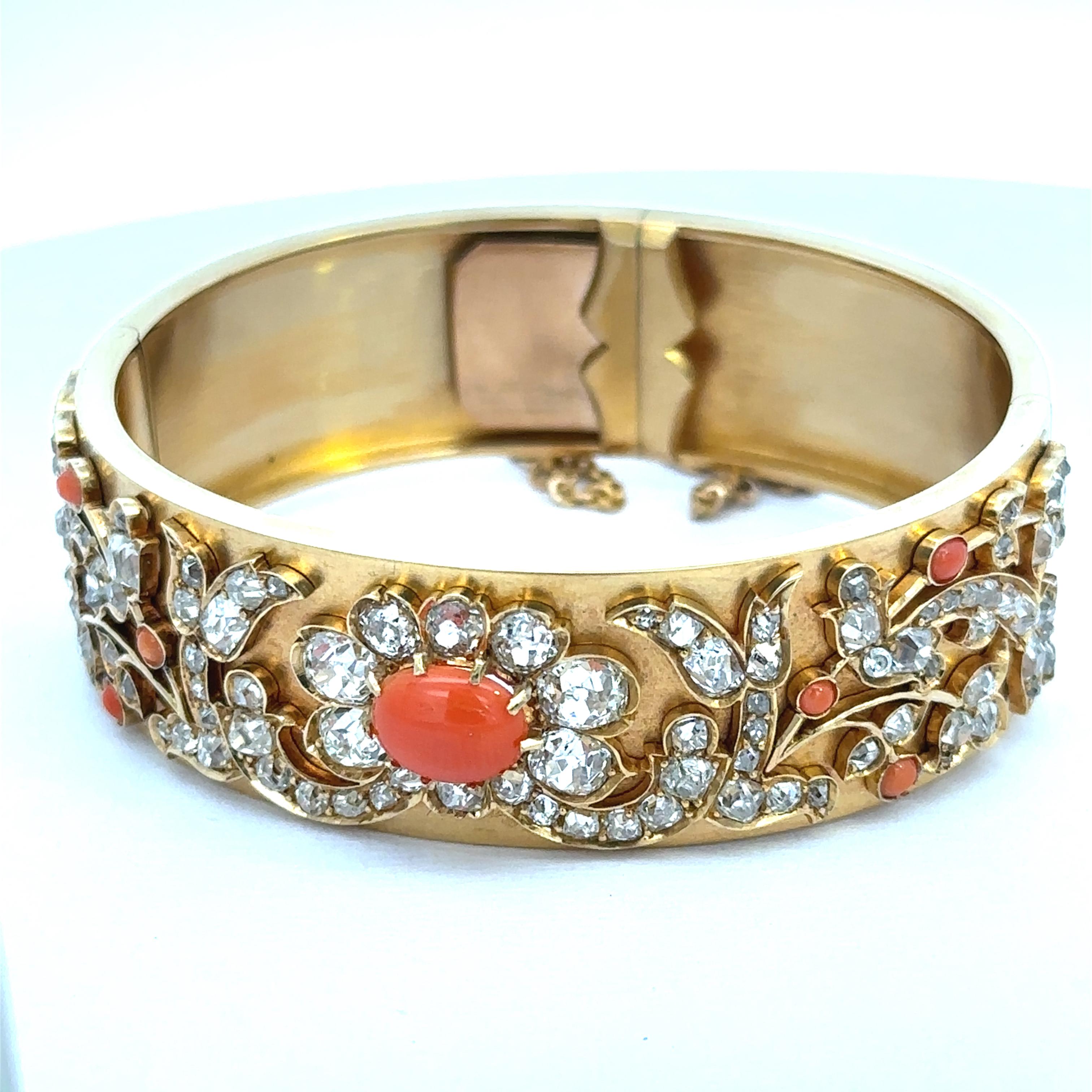 ANTIQUE CORAL DIAMOND SLAVE BRACELET