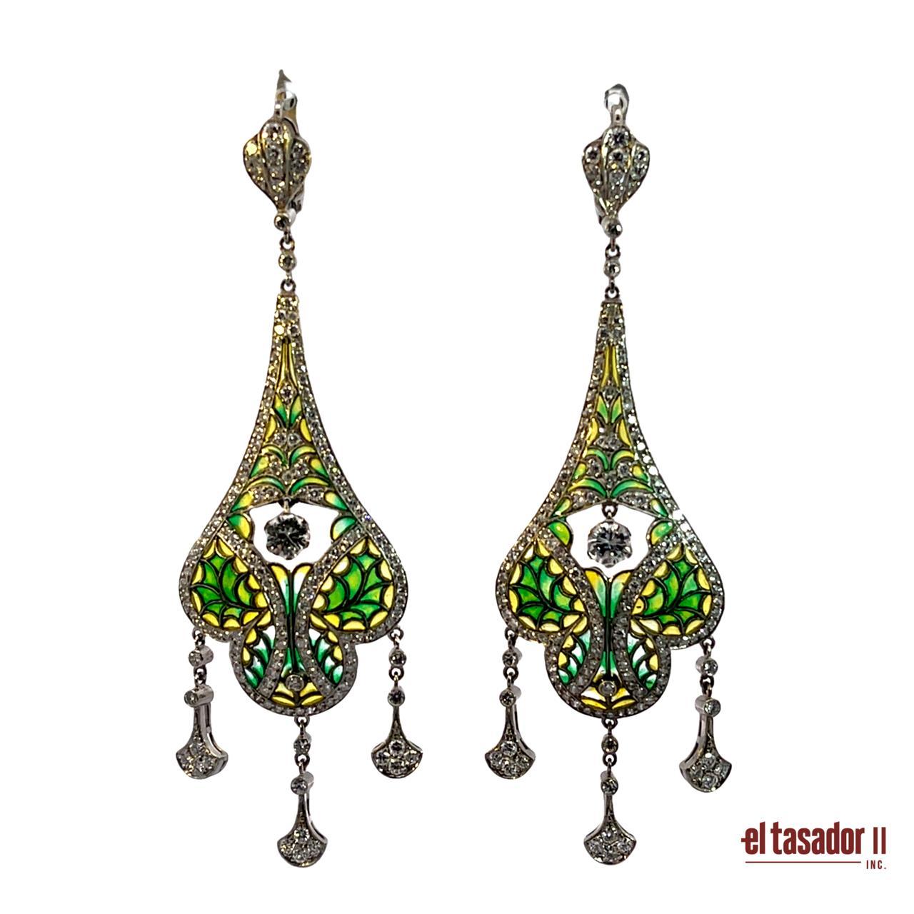 ART NOUVEAU STYLE DIAMOND AND ENAMEL EARRINGS