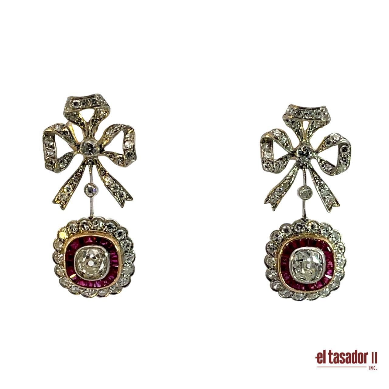 ART NOUVEAU STYLE RUBIES EARRINGS
